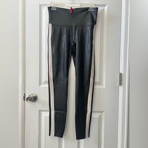 SPANX Black Faux Leather side stripe Leggings size L